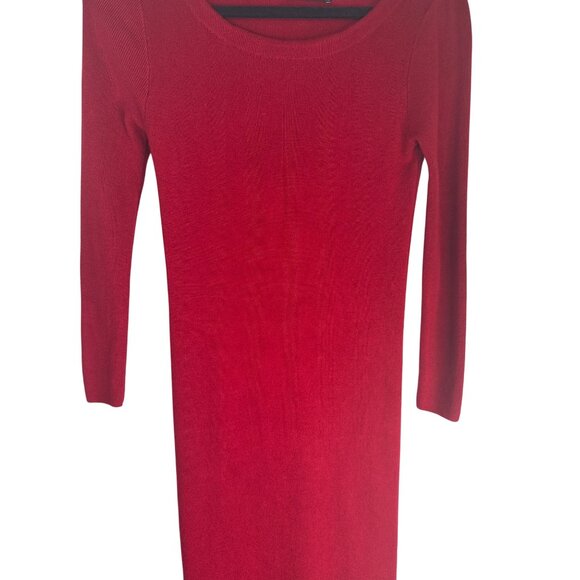 ZARA Medium Knit Red Long-Sleeve Midi Bodycon Dress Slim Fit - Picture 7 of 13
